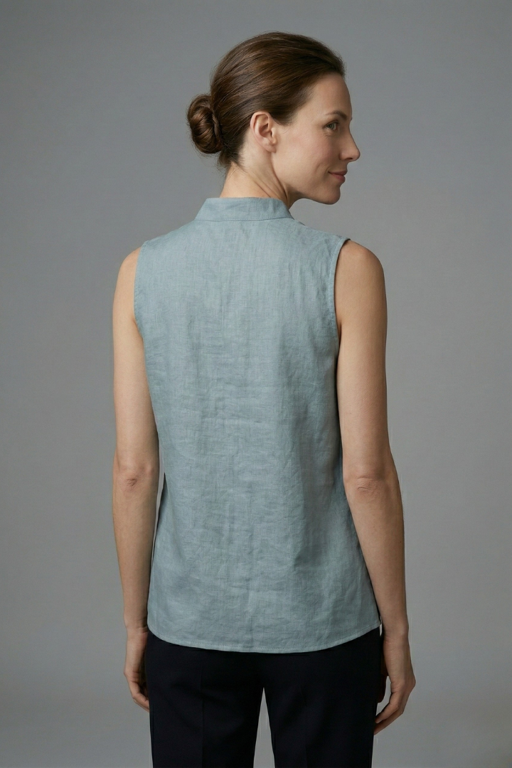 Women’s Sleeveless Blouse with High Neck and Button Placket
