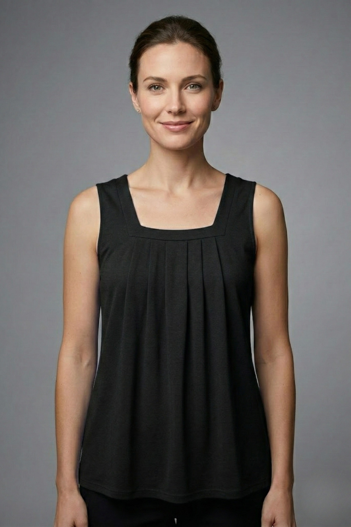 Women’s Sleeveless Blouse with Square Neck and Printed Surface