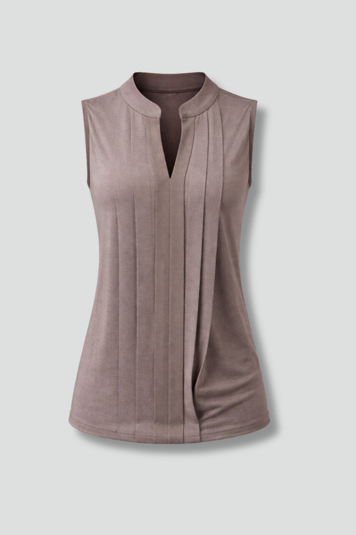 Women’s Sleeveless Blouse with V-Neck and Pleated Front