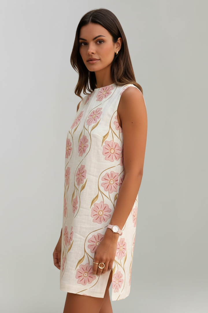 Women's Sleeveless Mini Dress with Floral Print