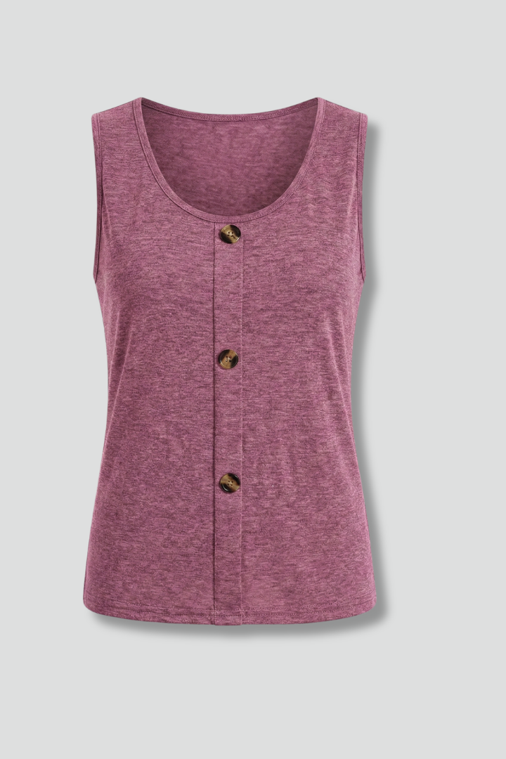 Women’s Sleeveless Top with Button Detail and V-Neck