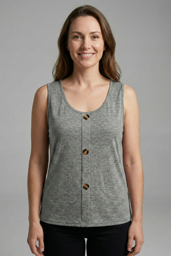 Women’s Sleeveless Top with Button Detail and V-Neck