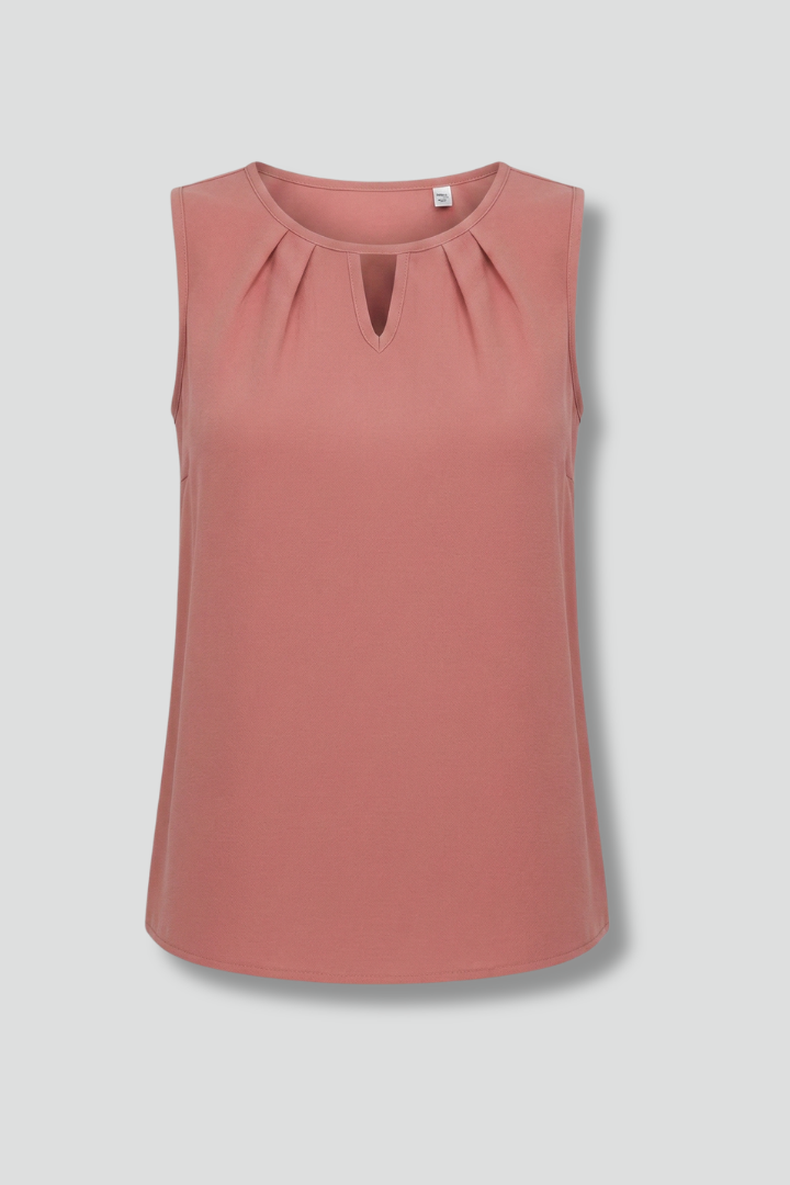 Women’s Sleeveless Top with Keyhole Neck and Pleated Front
