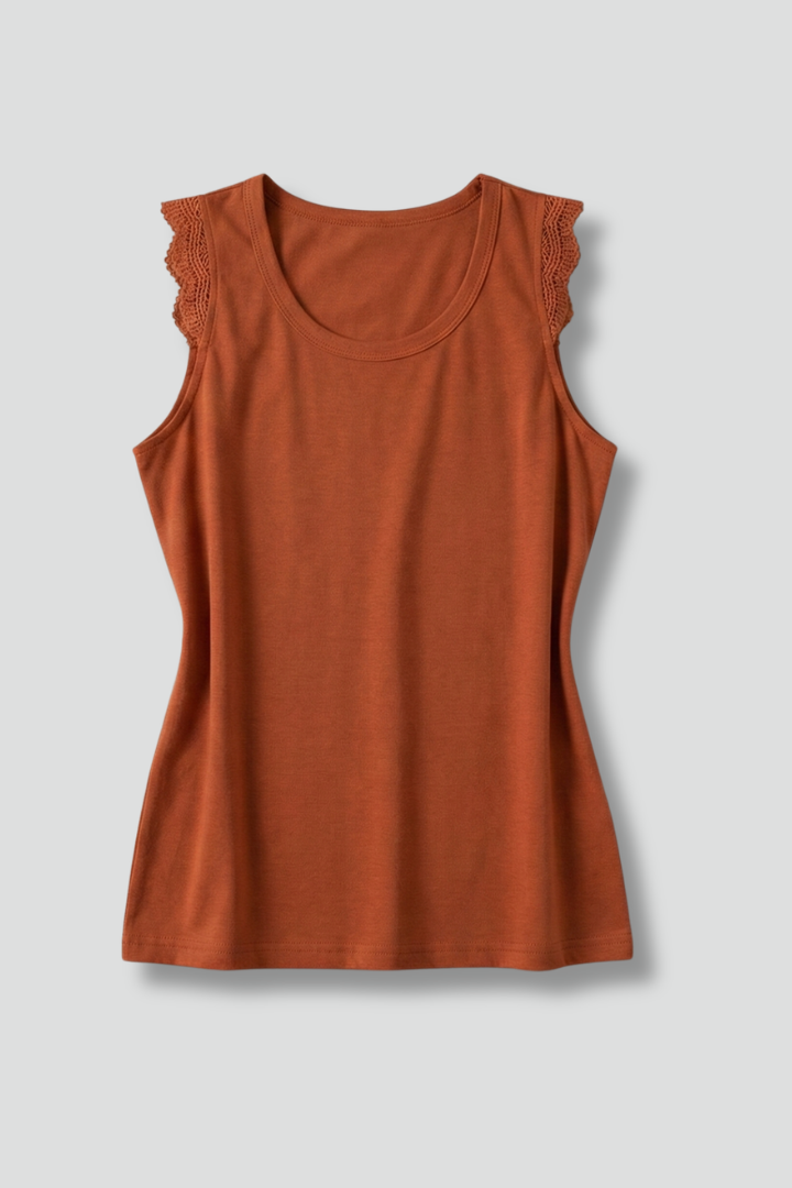Women’s Sleeveless Top with Round Neck and Ruffle Trim
