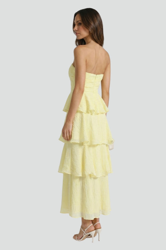 Women’s Strapless Maxi Dress with Layered Ruffles and Long Hem
