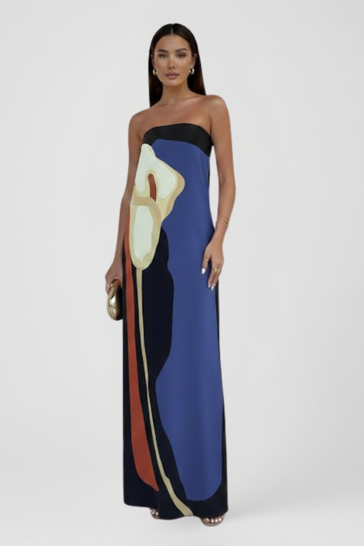 Women’s Strapless Maxi Dress with Printed Pattern