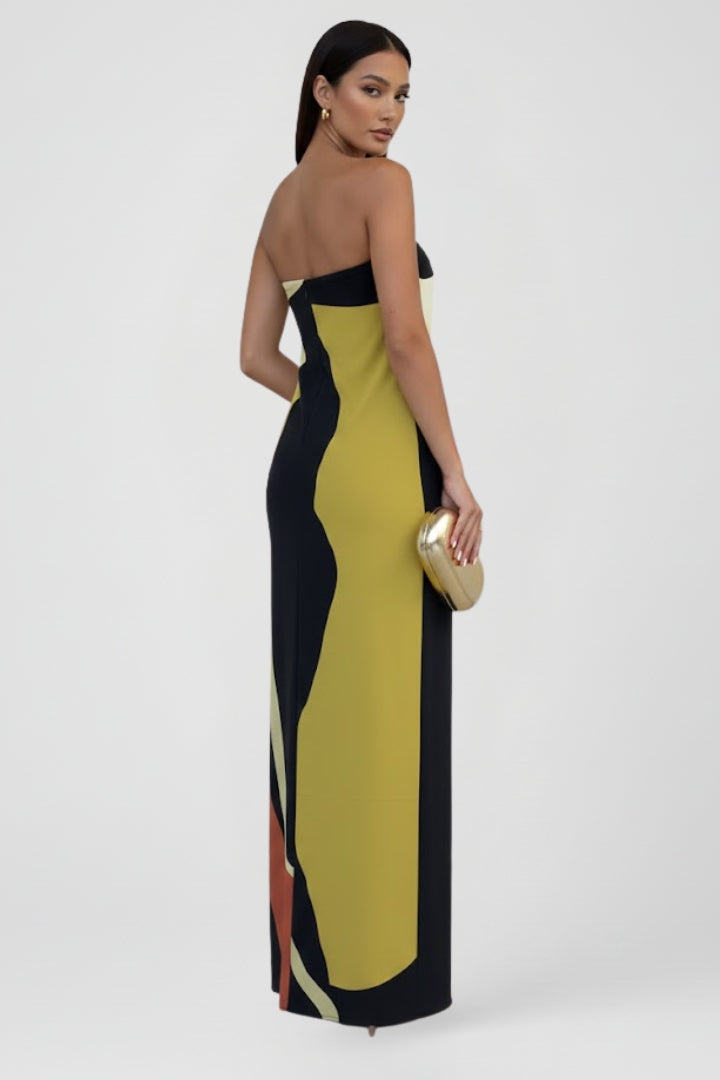 Women’s Strapless Maxi Dress with Printed Pattern