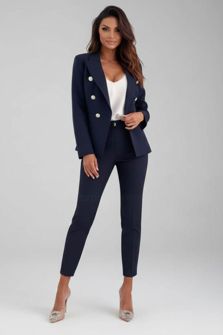 Women’s Suit Set with Buttoned Jacket and Straight-Leg Trousers