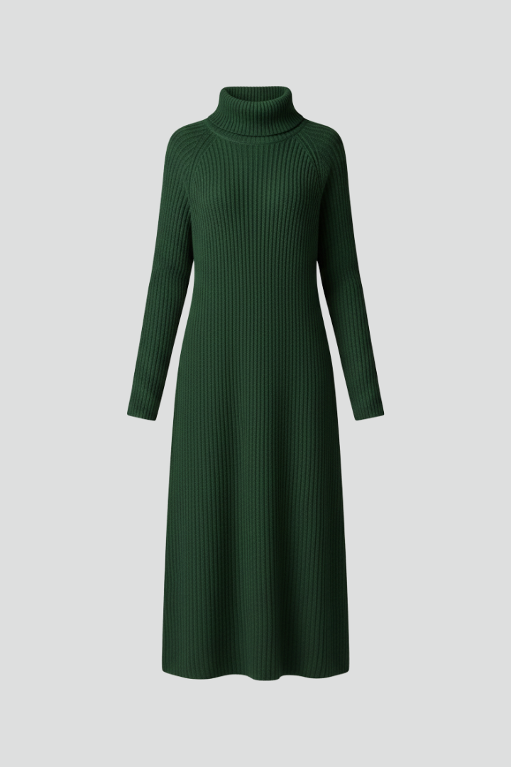 Women’s Sweater Dress with High Neck and Long Sleeves