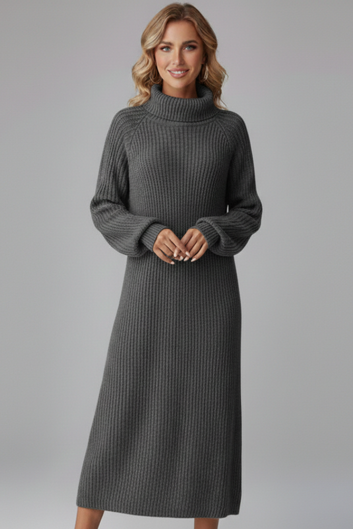 Women’s Sweater Dress with High Neck and Long Sleeves