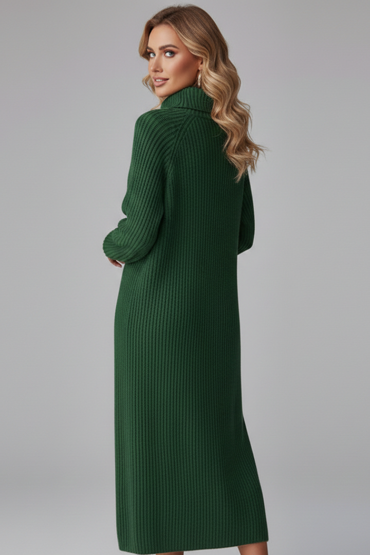 Women’s Sweater Dress with High Neck and Long Sleeves