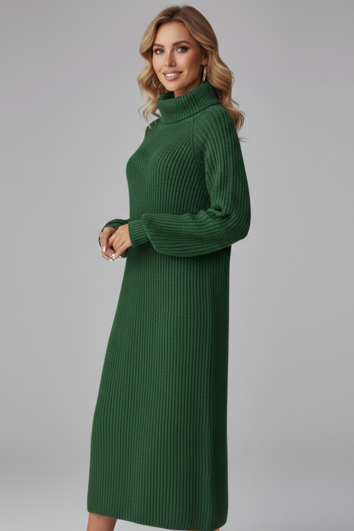 Women’s Sweater Dress with High Neck and Long Sleeves