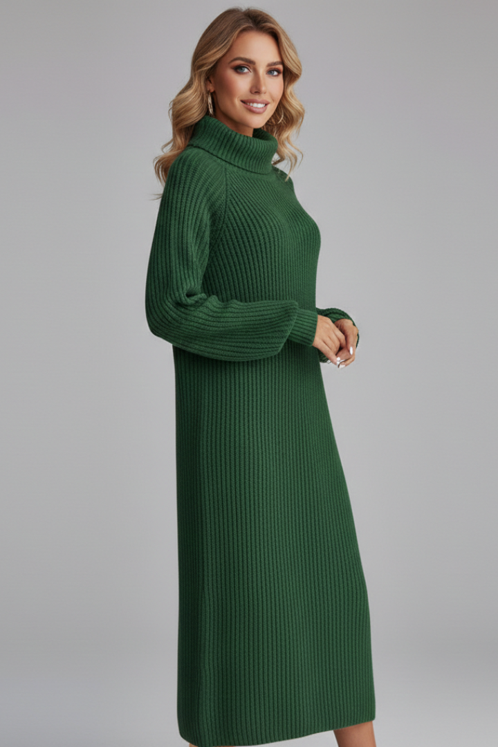 Women’s Sweater Dress with High Neck and Long Sleeves