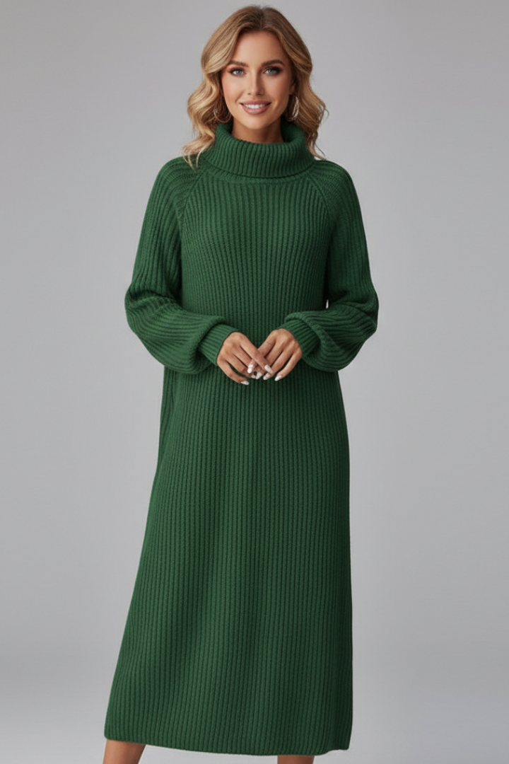 Women’s Sweater Dress with High Neck and Long Sleeves