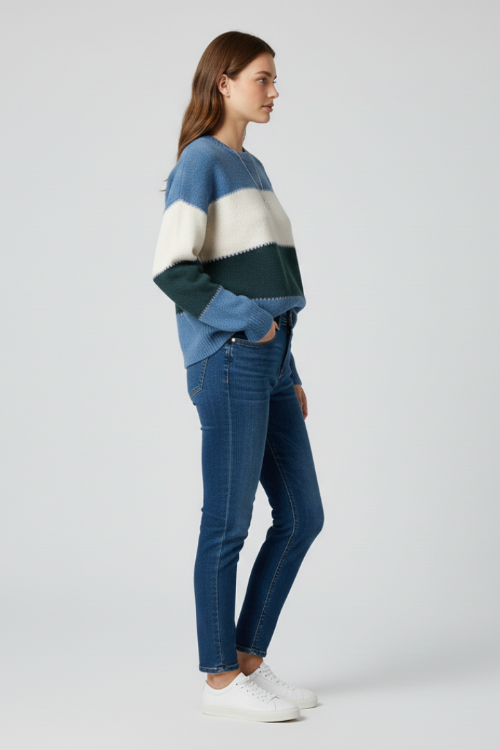 Women’s Sweater with Striped Surface and Relaxed Shape