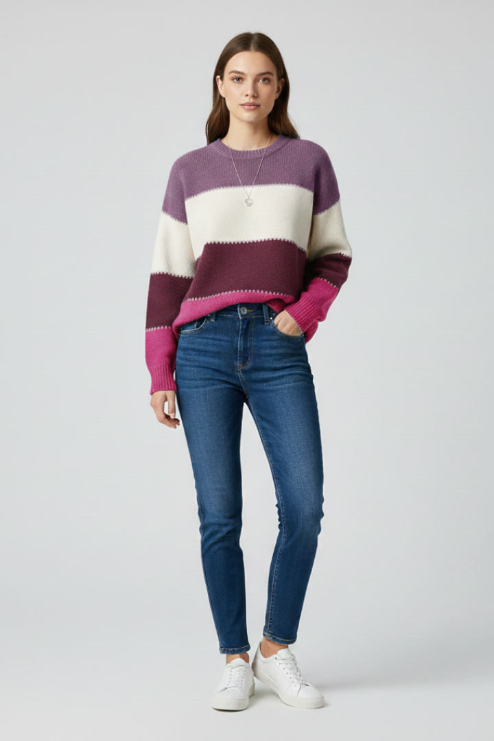 Women’s Sweater with Striped Surface and Relaxed Shape