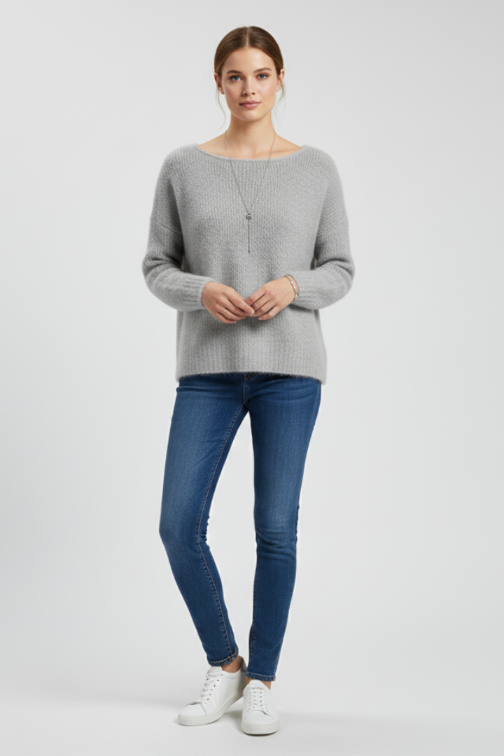 Women’s Sweater with Wide Neck and Brushed Knit Surface