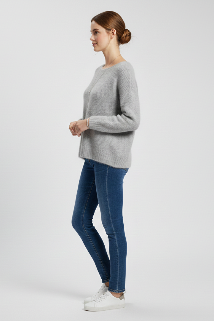 Women’s Sweater with Wide Neck and Brushed Knit Surface