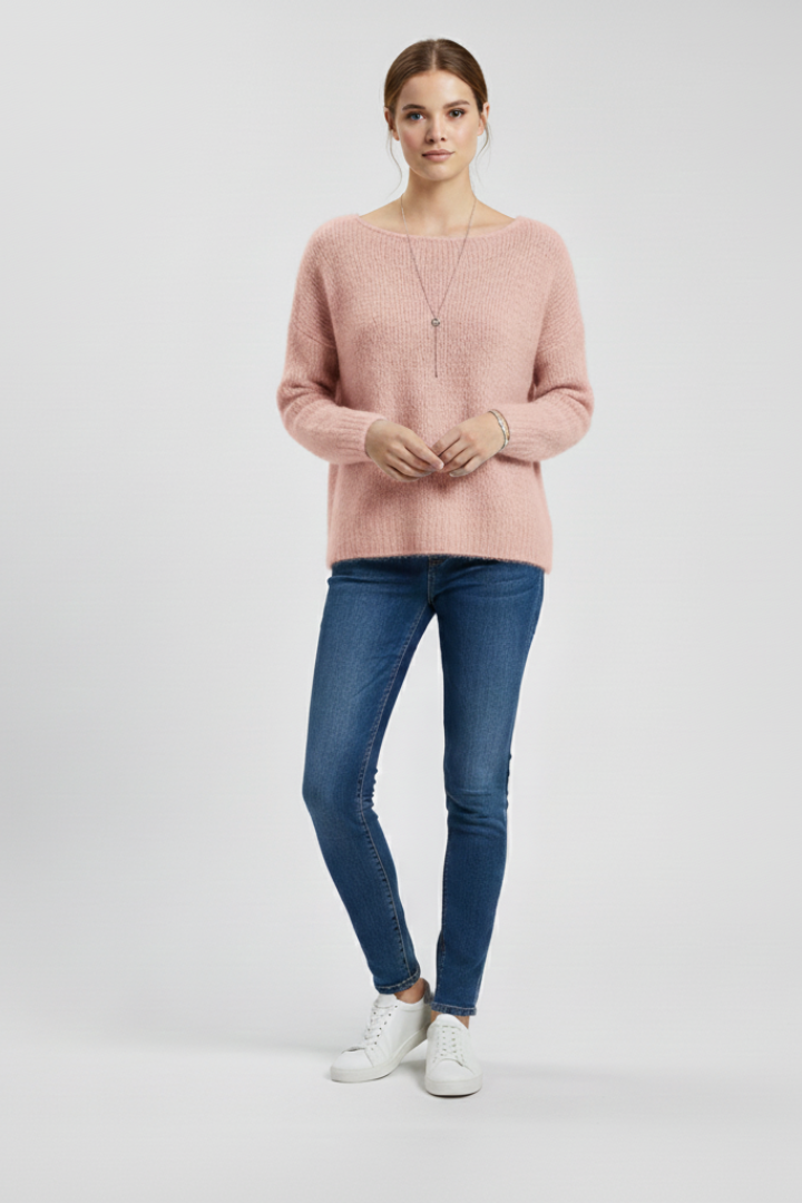 Women’s Sweater with Wide Neck and Brushed Knit Surface