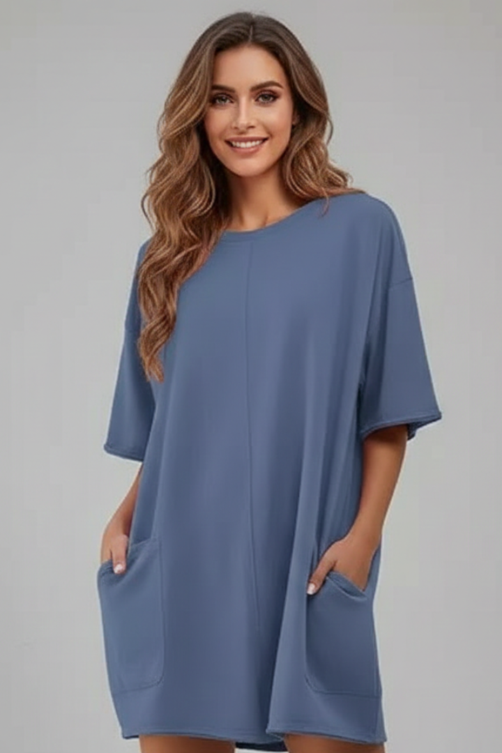 Women’s T-Shirt Dress with Crew Neck and Short Sleeves