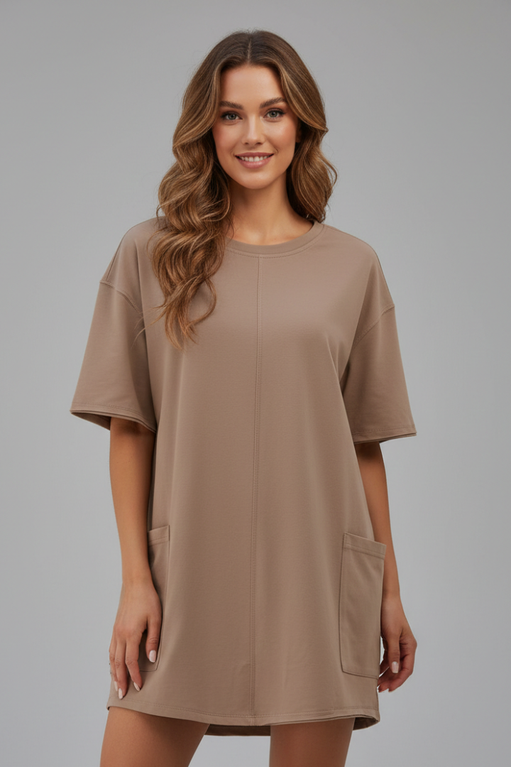 Women’s T-Shirt Dress with Crew Neck and Short Sleeves