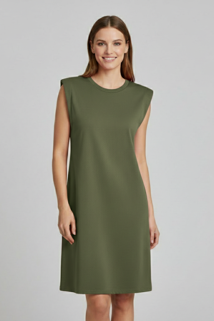 Women’s T-Shirt Dress with Shoulder Pads and Sleeveless Cut