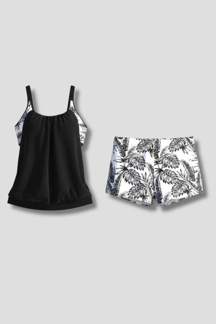 Women’s Tankini Set with Scoop Neck and Printed Shorts
