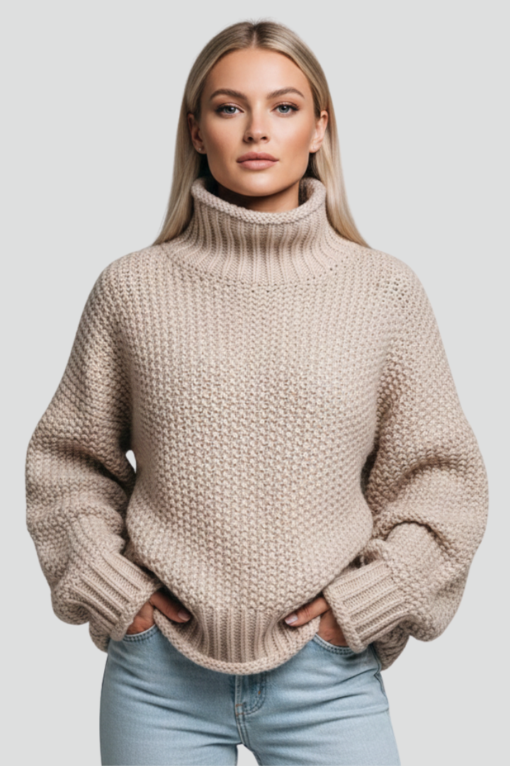Women’s Textured Turtleneck Jumper with Long Sleeves