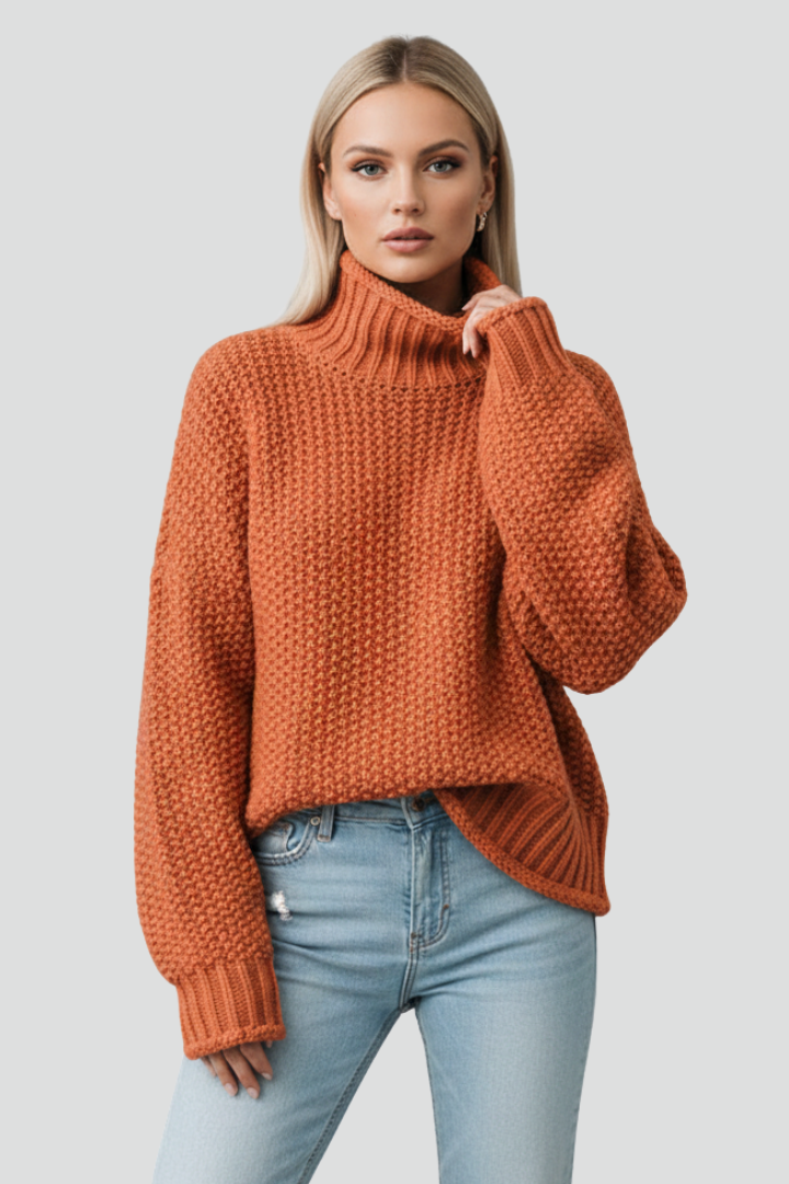 Women’s Textured Turtleneck Jumper with Long Sleeves