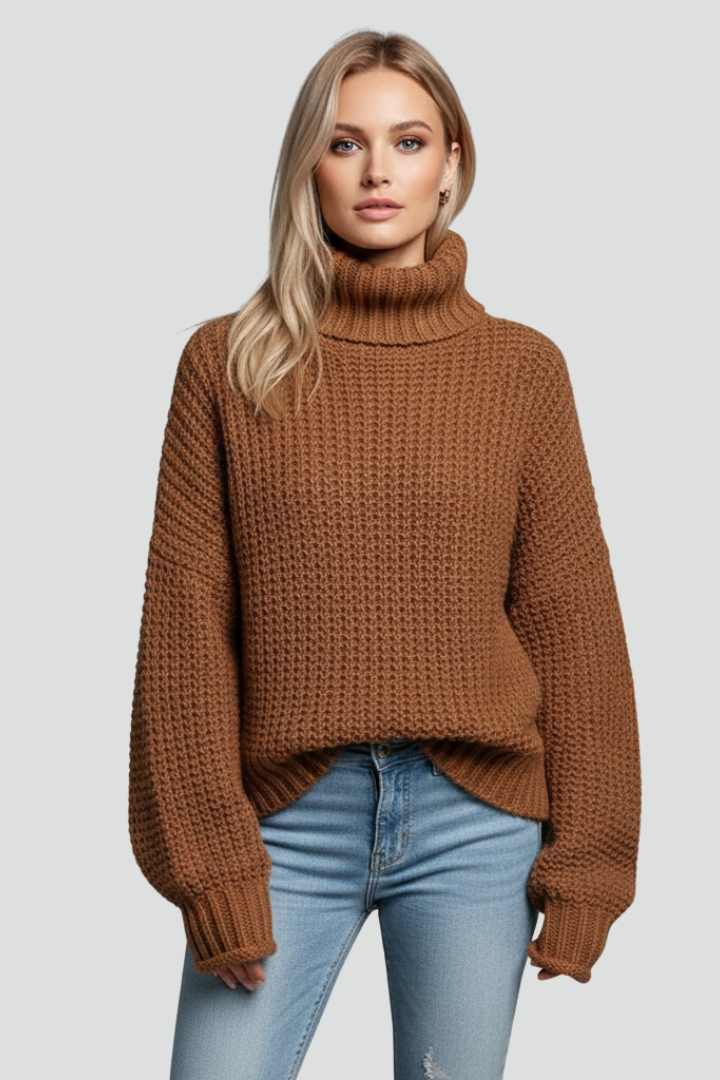 Women’s Textured Turtleneck Jumper with Long Sleeves