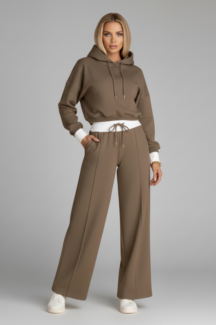 Women’s Tracksuit Set with Cropped Hoodie and Wide Leg Pants