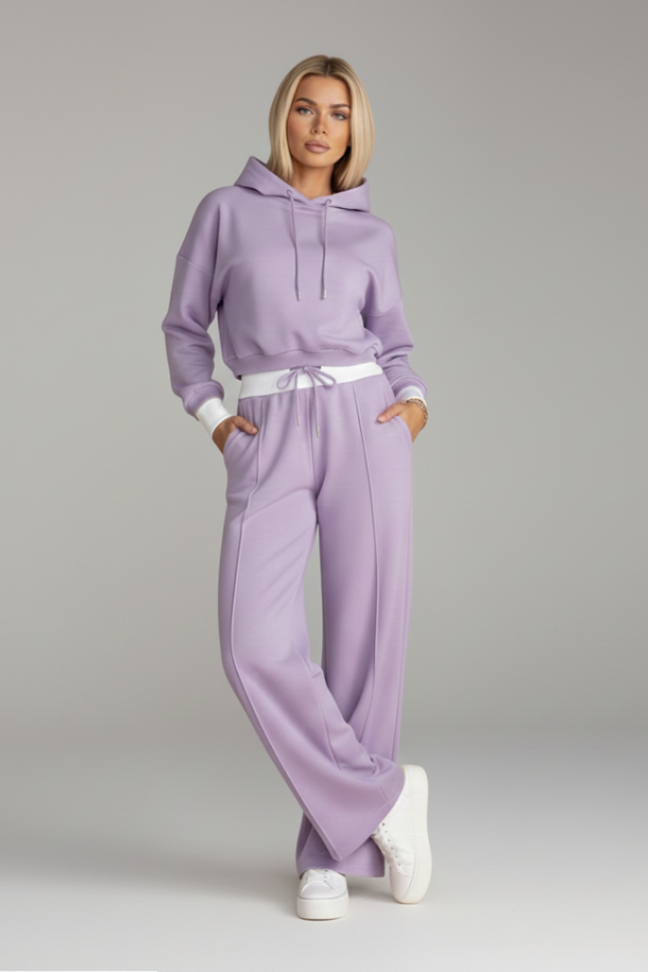 Women’s Tracksuit Set with Cropped Hoodie and Wide Leg Pants