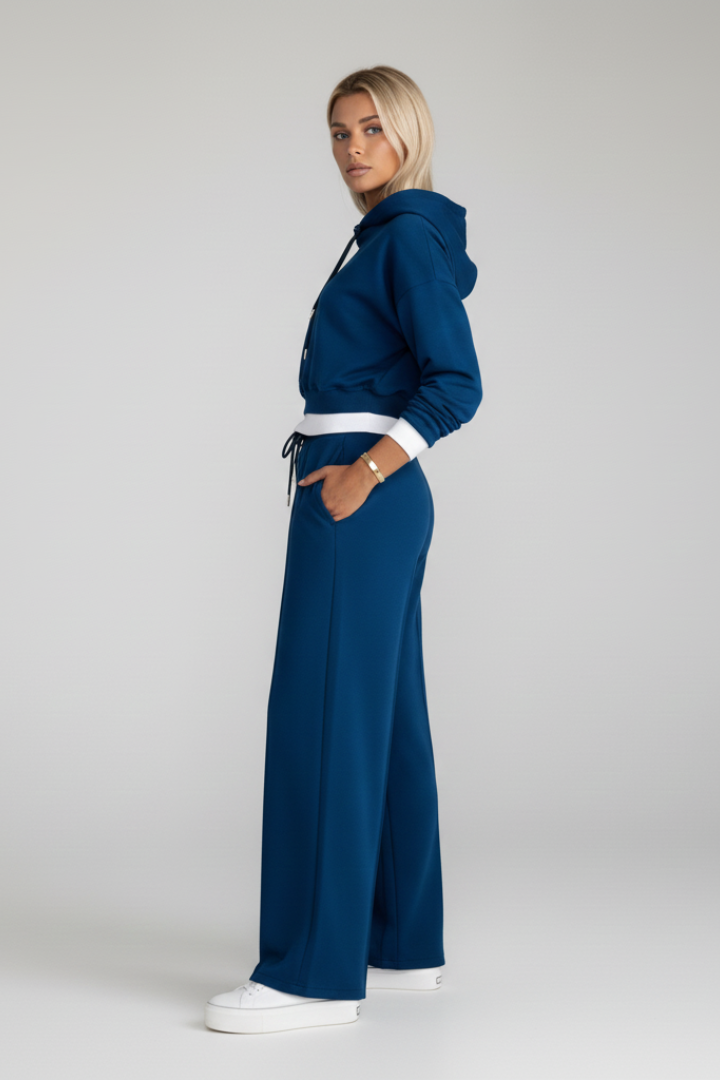 Women’s Tracksuit Set with Cropped Hoodie and Wide Leg Pants