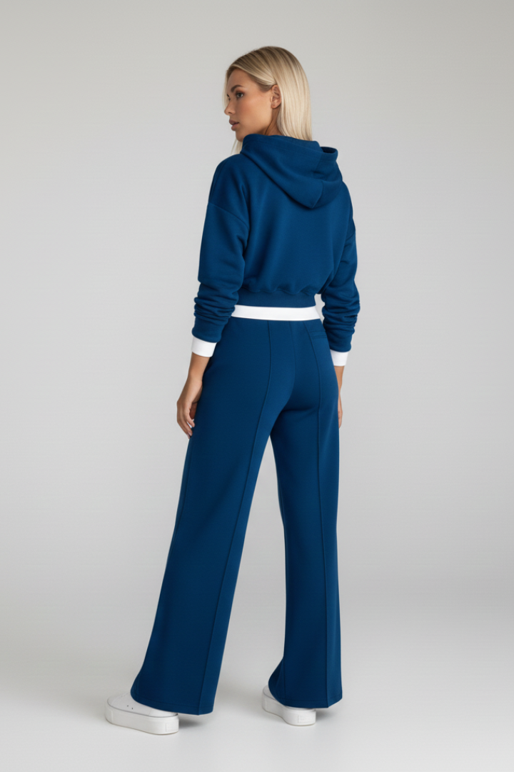 Women’s Tracksuit Set with Cropped Hoodie and Wide Leg Pants