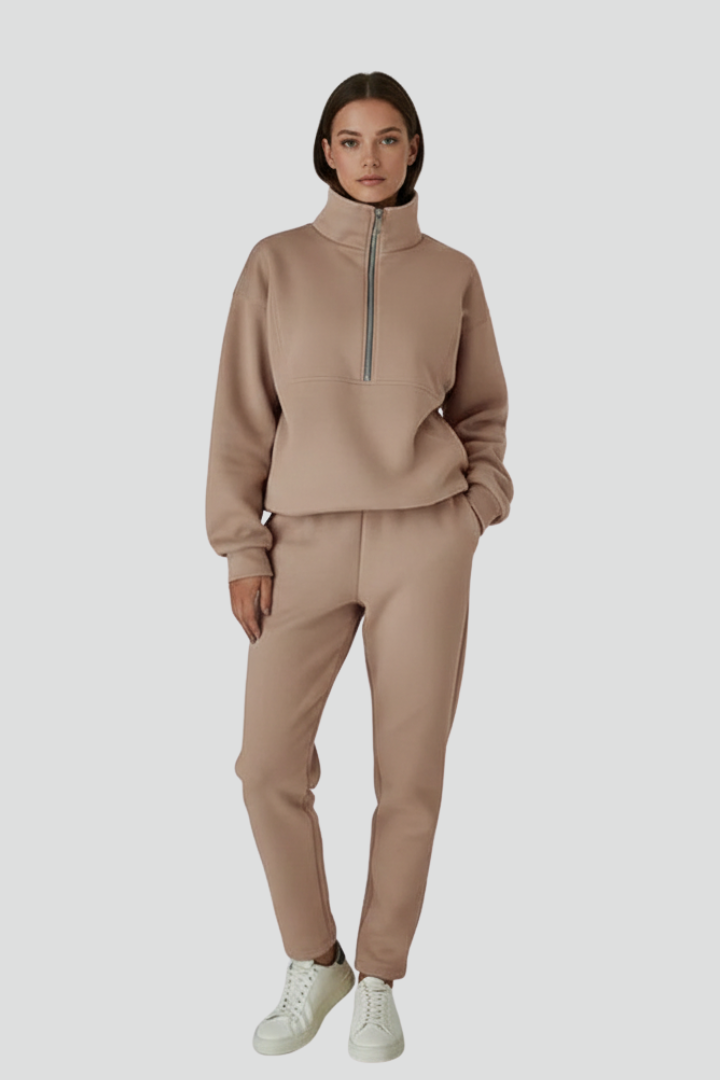 Women’s Tracksuit Set with Half-Zip and Elastic Waist