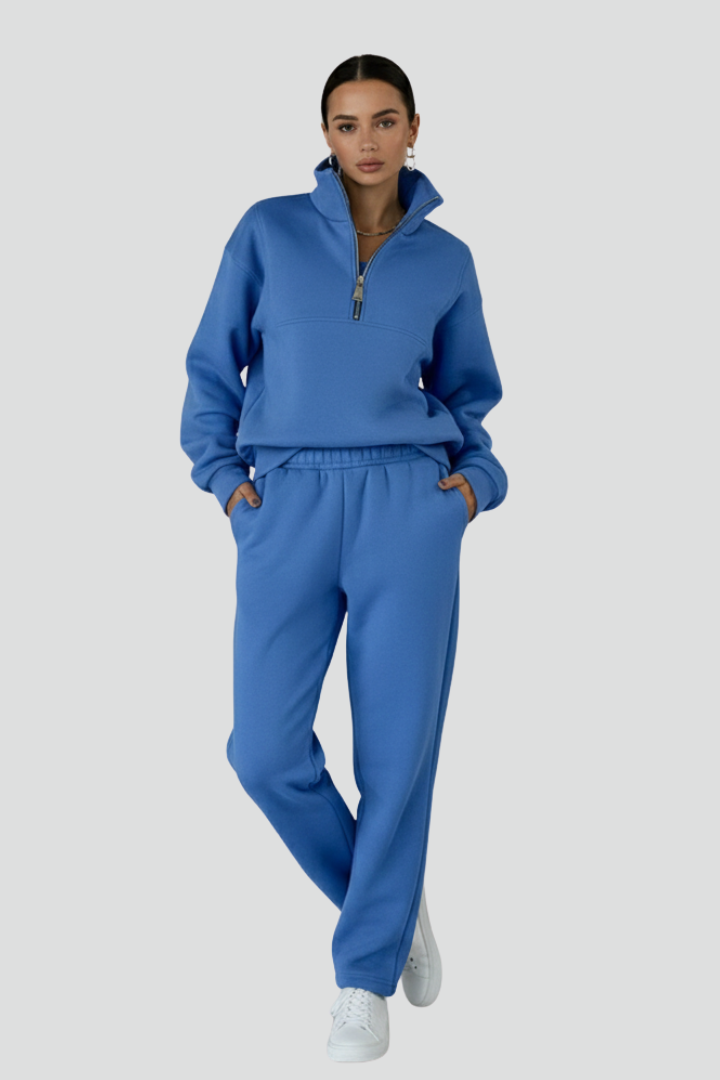 Women’s Tracksuit Set with Half-Zip and Elastic Waist
