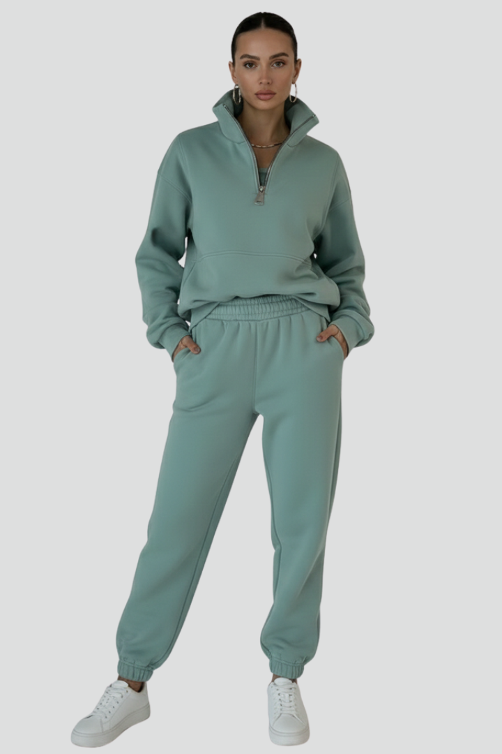 Women’s Tracksuit Set with Half-Zip and Elastic Waist