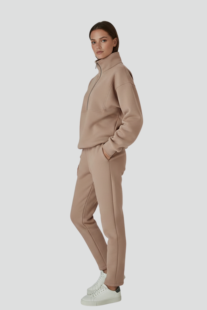 Women’s Tracksuit Set with Half-Zip and Elastic Waist