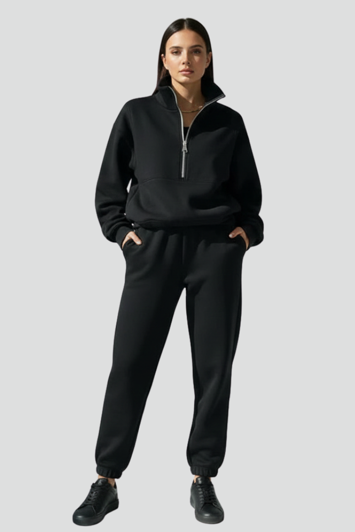 Women’s Tracksuit Set with Half-Zip and Elastic Waist