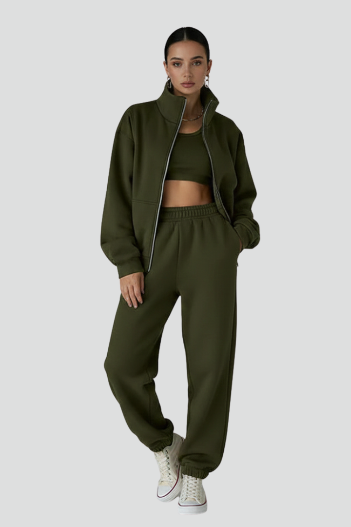 Women’s Tracksuit Set with Half-Zip and Elastic Waist