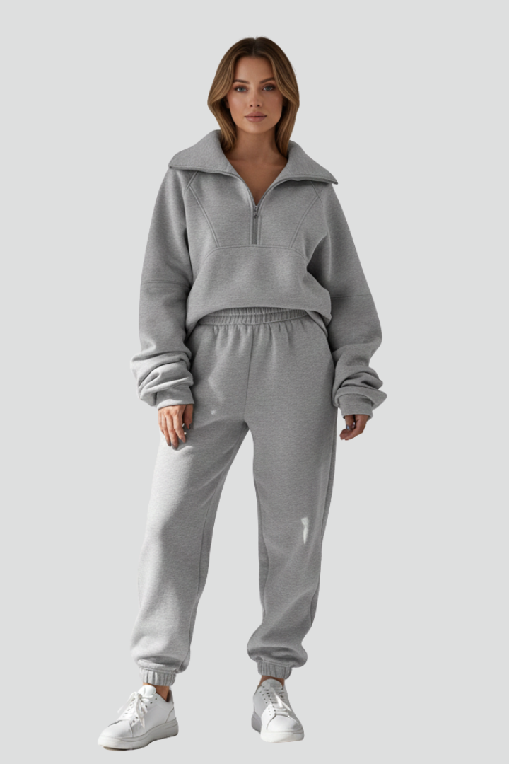 Women’s Tracksuit Set with Half-Zip and Elastic Waist