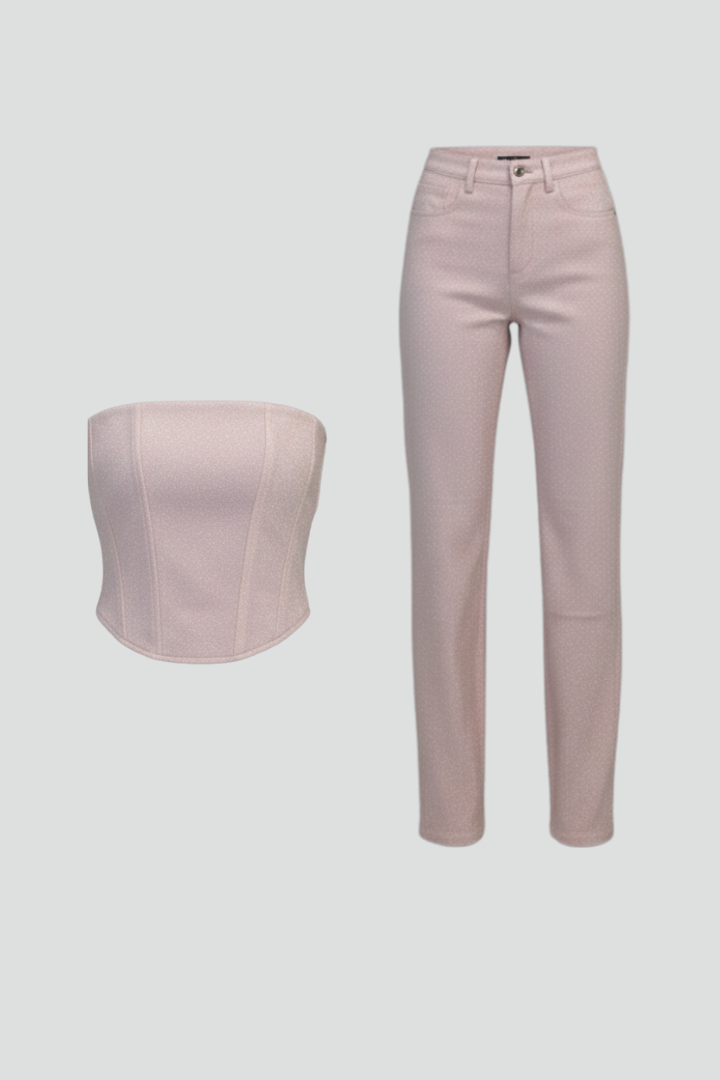 Women’s Trouser Set with Strapless Top and Straight Trousers