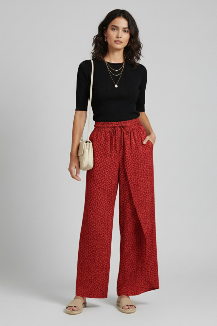 Women’s Trousers with Geometric Print and Elastic Waistband