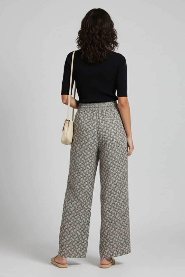 Women’s Trousers with Geometric Print and Elastic Waistband