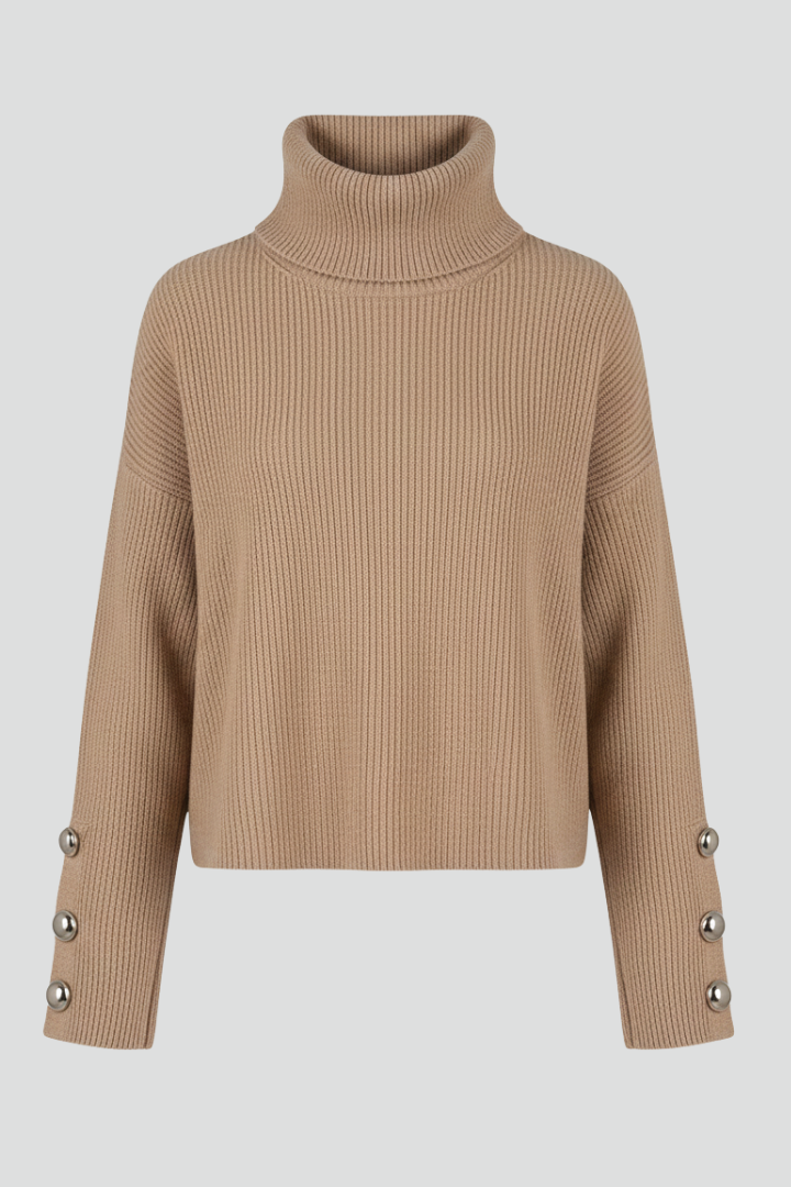 Women's Turtleneck Jumper with Buttoned Sleeves and Long Sleeves