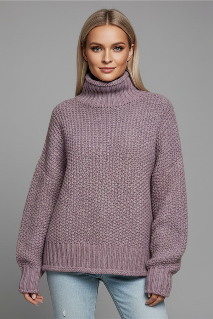 Women’s Turtleneck Jumper with Knit Texture and Long Sleeves