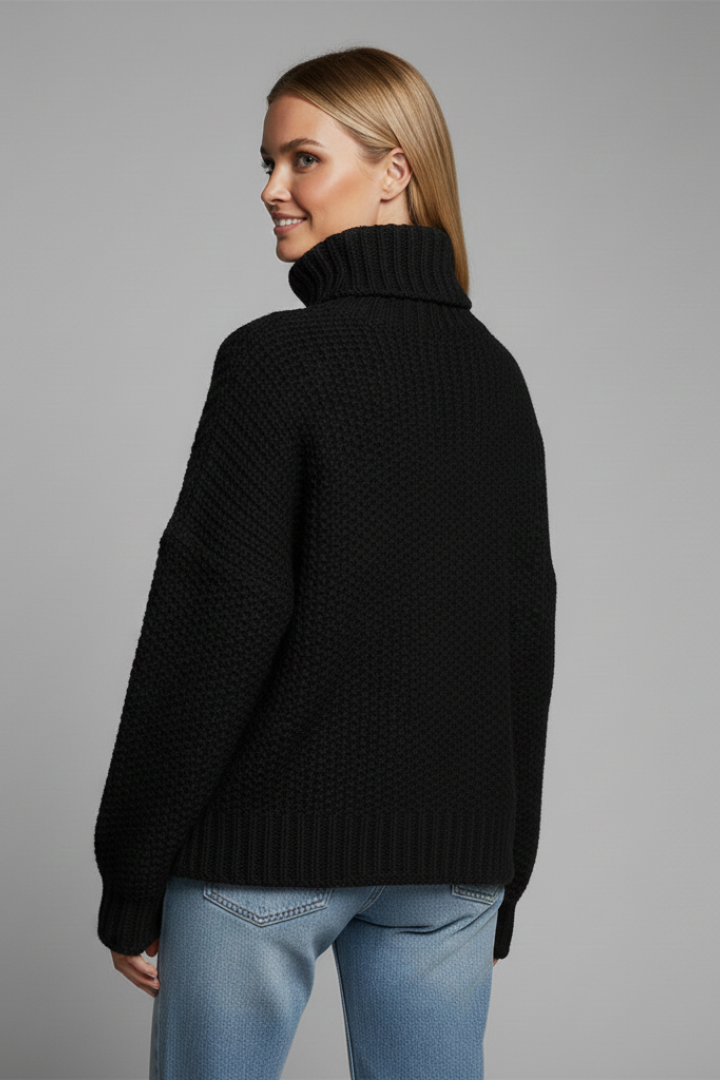 Women’s Turtleneck Jumper with Knit Texture and Long Sleeves