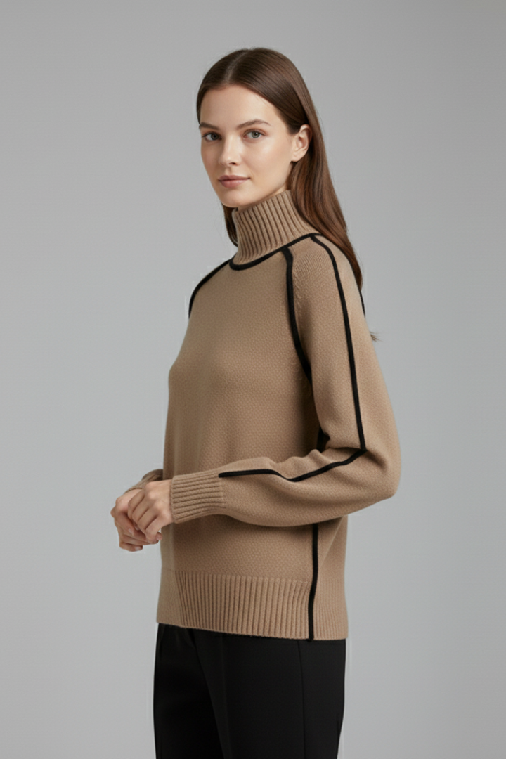 Women’s Turtleneck Jumper with Ribbed Collar and Trim