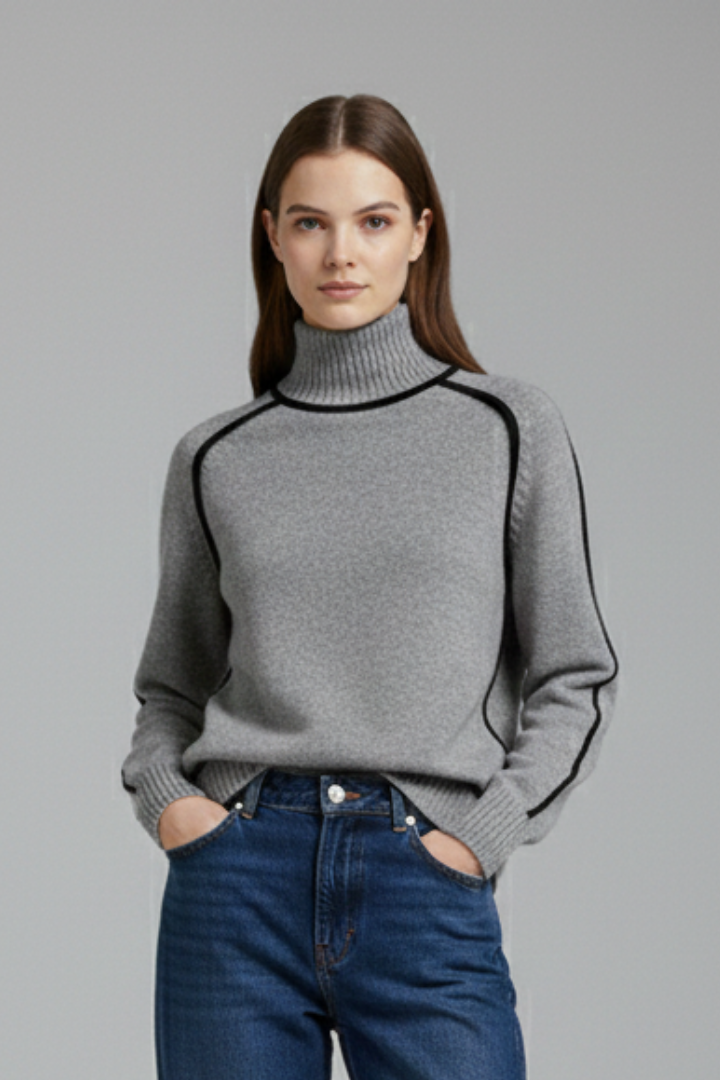 Women’s Turtleneck Jumper with Ribbed Collar and Trim
