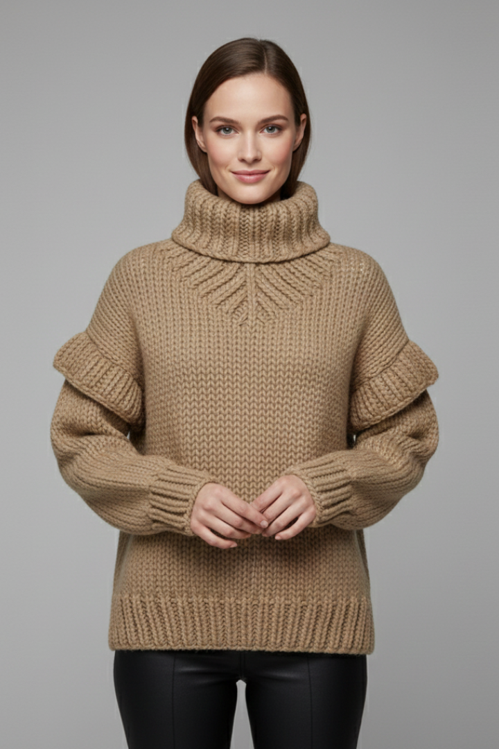 Women’s Turtleneck Jumper with Ribbed Knit and Long Sleeves